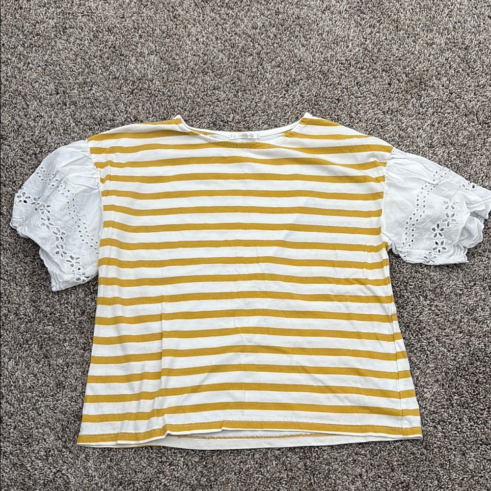 Yellow and White Striped Short Sleeve Top